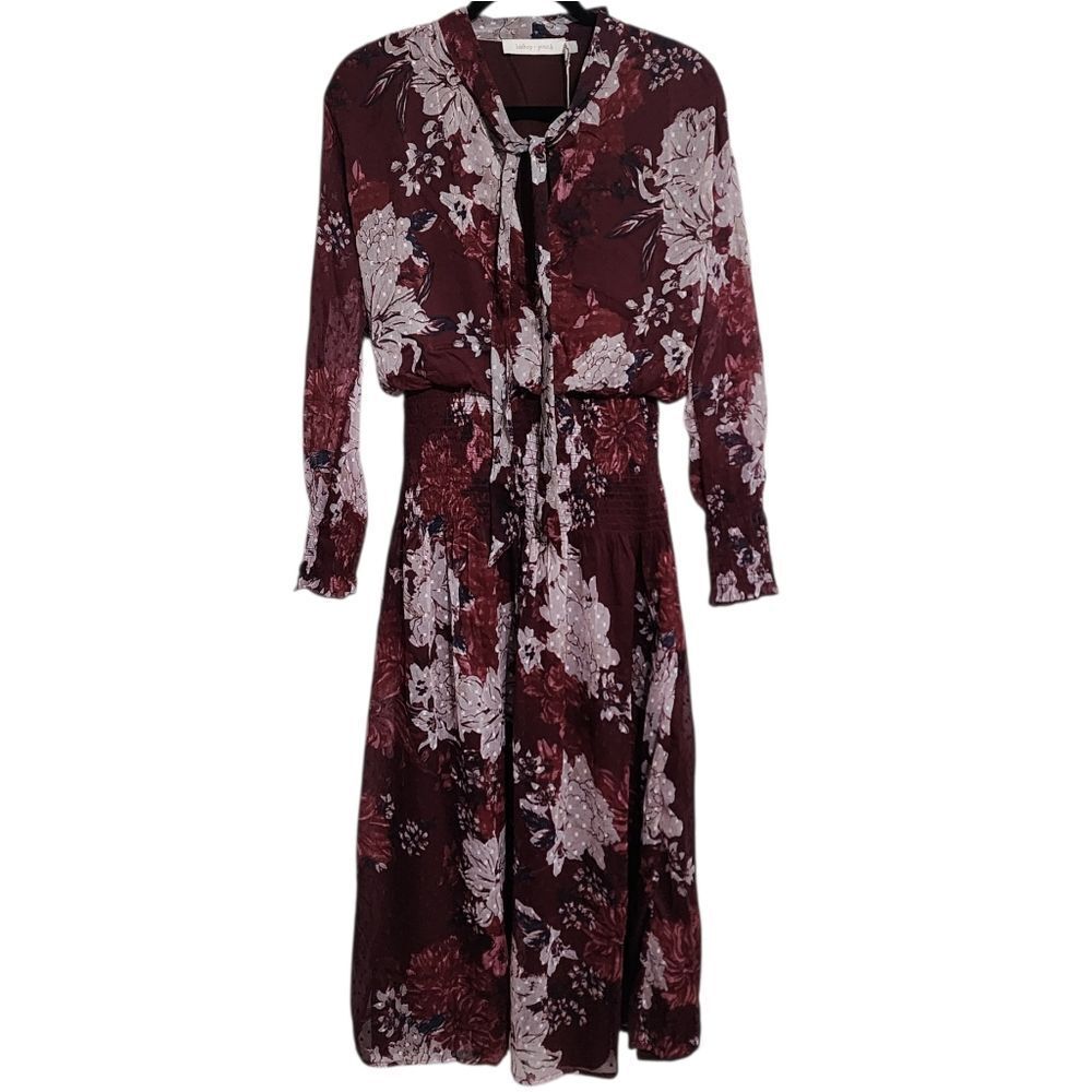 Bishop & Young Dahlia Maxi Dress M Chiffon Dark Floral Wedding Party Event NWT